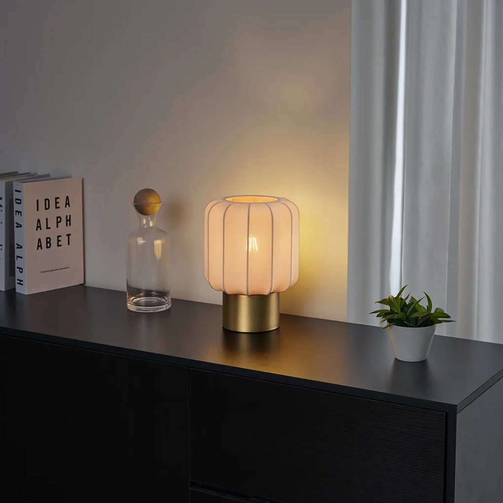 Lampa stołowa Japandi złota z beżowym kloszem - PluniJapandi Oswietlenie wewnetrzne