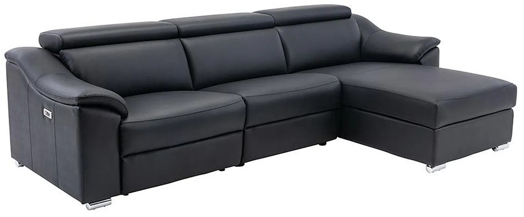 Kanapa narożna PEDRERA z elektryczną funkcją relax, ze skóry typu superior w kolorze czarnym – prawostronna