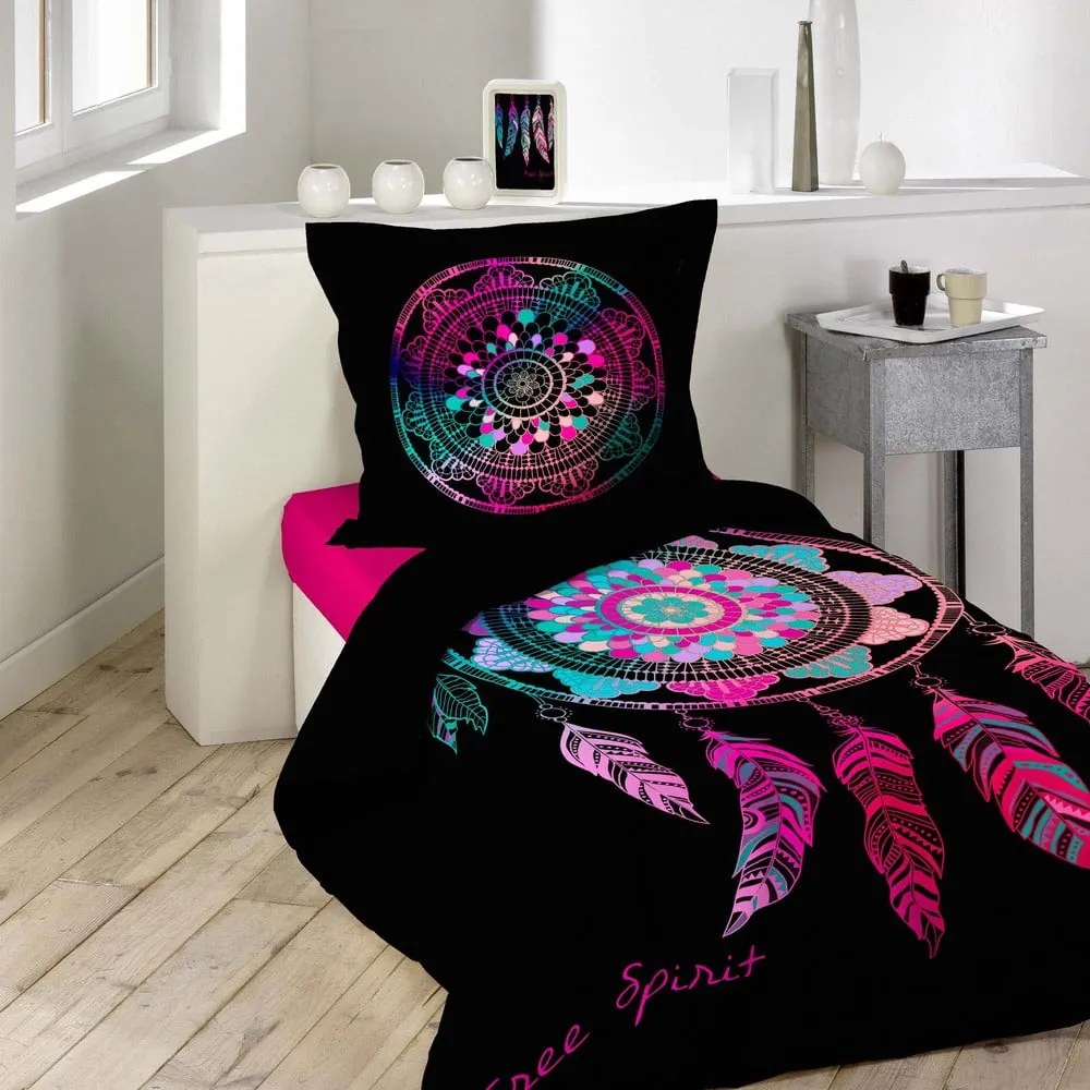 Czarna bawełniana pościel jednoosobowa 140x200 cm Porte Bonheur – douceur d'intérieur