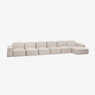 Bastian 6-częściowa Sofa Modułowa Z Leżanką Prawostronną Szenila Gruba Biała - Sklum