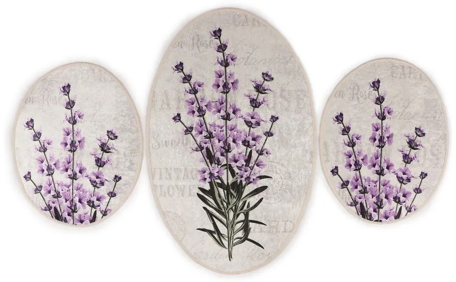 Fioletowo-beżowe dywaniki łazienkowe zestaw 3 szt. 60x100 cm Lavender – Foutastic