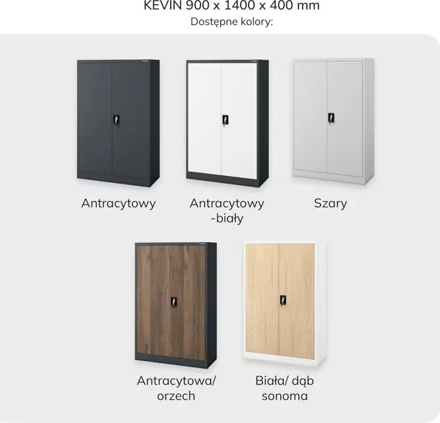 Szafa biurowa na dokumenty metalowa antracytowo-biała KEVIN 900 x 1400 x 400 mm