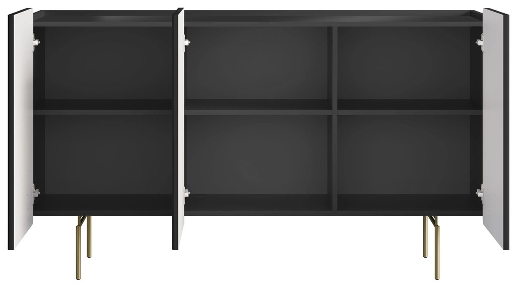 Komoda Malmi 150 cm trzydrzwiowa - czarny mat / złote nóżki