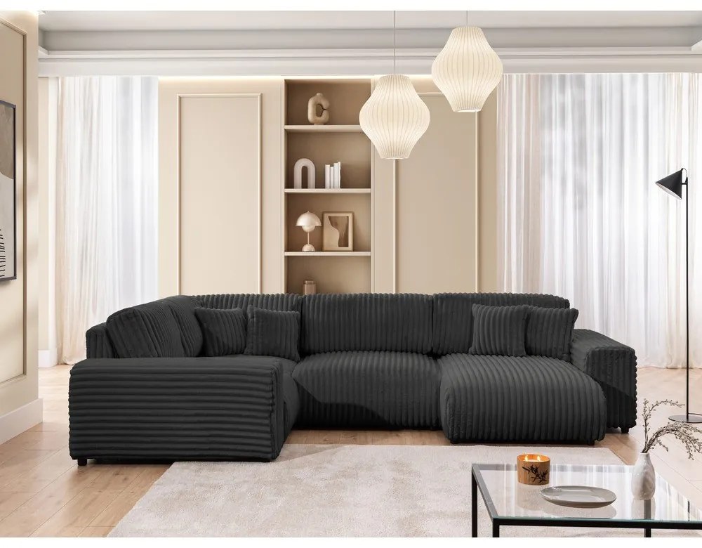 Ciemnoszary sztruksowy narożnik (lewostronny/w kształcie litery U) Justin – Ropez