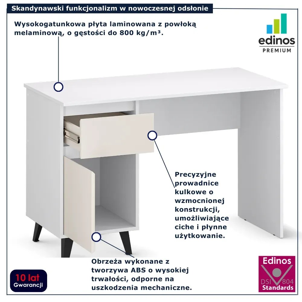 Biurko komputerowe z szafką i szufladą biały + kaszmir Z0-K66