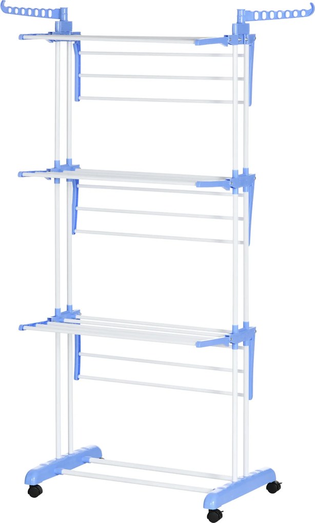HOMCOM Suszarka na Ubrania na Kółkach 4 Poziomy Stal Niebiesko Biała 73x64x177cm | Aosom PL