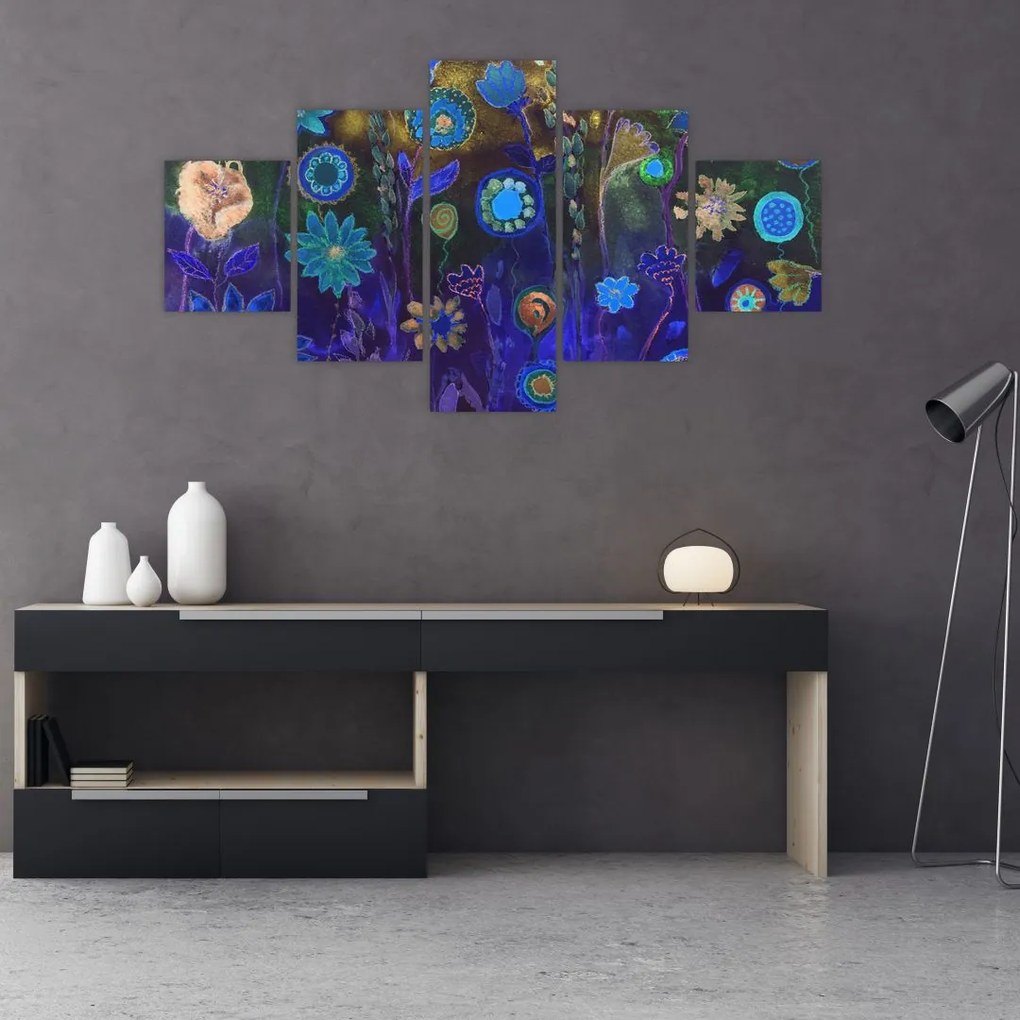 Obraz ciemnoniebieskich kwiatów (125x70 cm)
