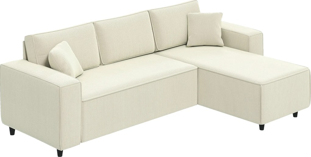 HOMCOM Narożnik 3-osobowy z Modułem Chaise Longue, Sofa do Salonu z Pokryciem Sztruksowym, 2 Dodatkowe Poduszki, Sofa Wypoczynkowa, Kremowy