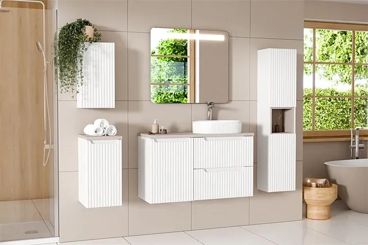 Biała szafka łazienkowa z koszem na pranie M7-A89