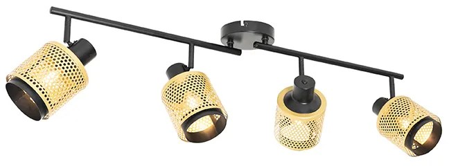 Industrialny reflektor czarny ze złotem 4-światłowy - Kayden