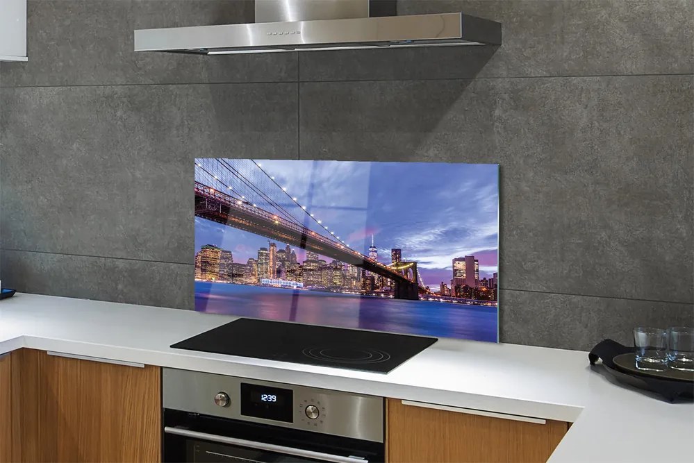 Panel szklany do Kuchni Wieżowce i Most o Zachodzie