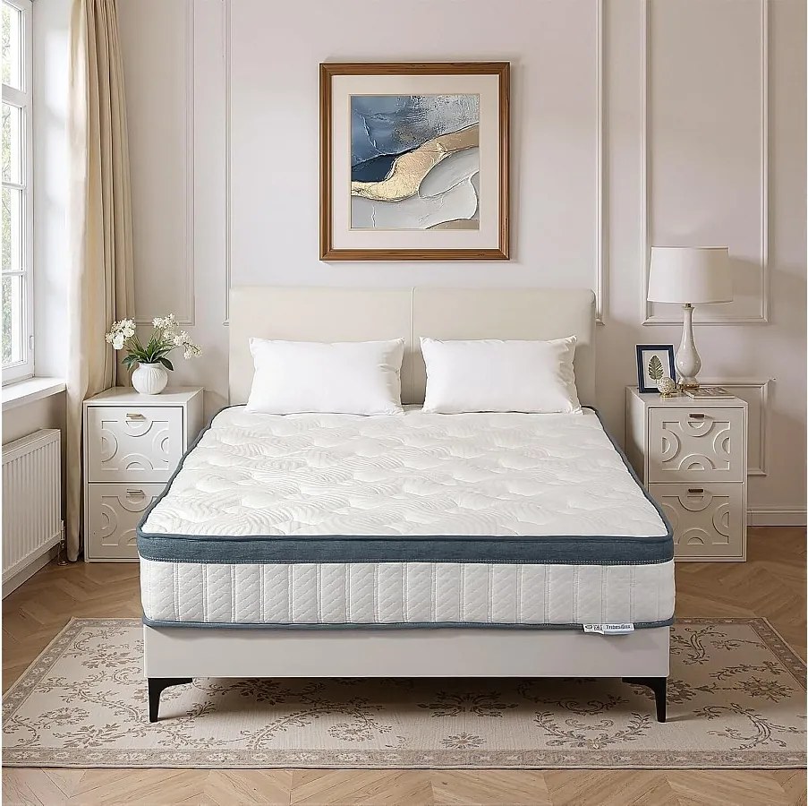 Materac 120 x 200 cm, wysokość 25 cm, materac sprężynowy kieszeniowy, średnia twardość H3, materac sprężynowy z pianką z pamięcią kształtu w żelu