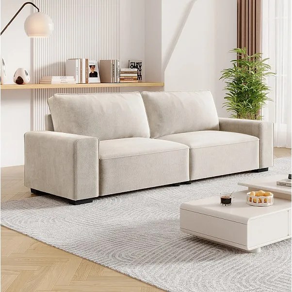 Sofa 3-osobowa chenille beżowa - z szerokimi podłokietnikami - 220 x 83 x 88 cm