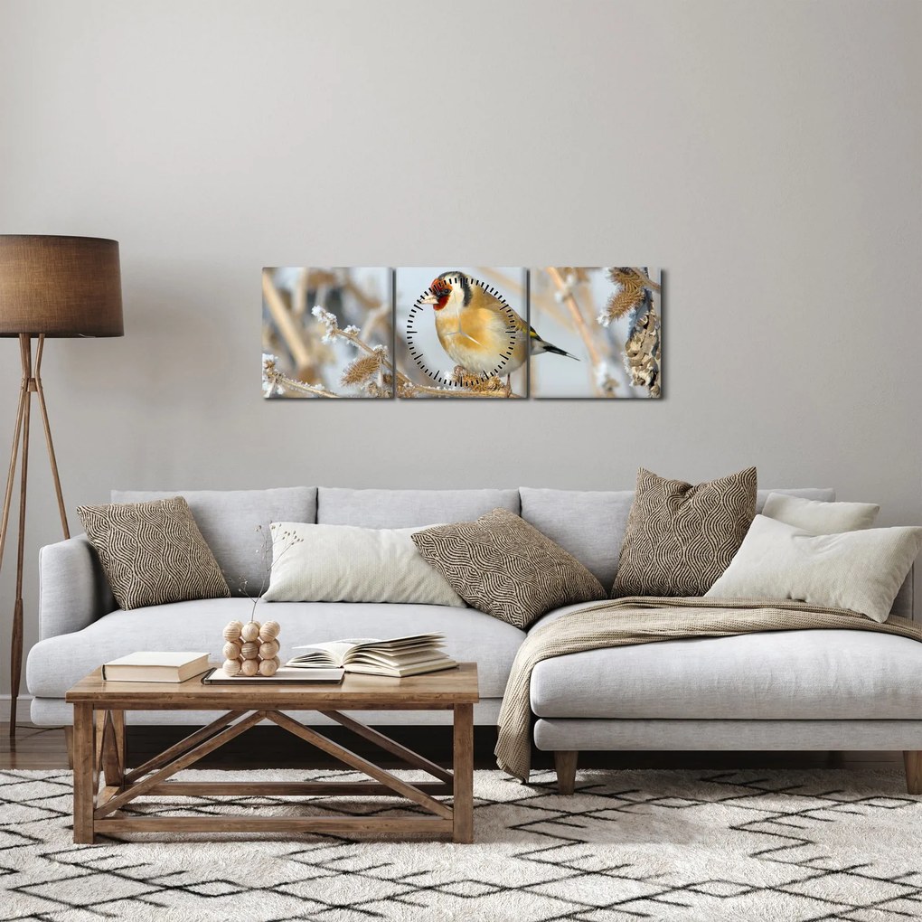 Obraz - Szczygieł (z zegarem) (90x30 cm)