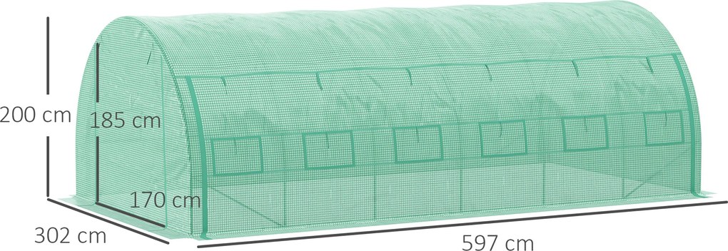 Outsunny Szklarnia Foliowa Tunel Foliowy z Zijanymi Panelami Ochrona UV Stalowa Rama 6x3x2m Zielony | Aosom PL