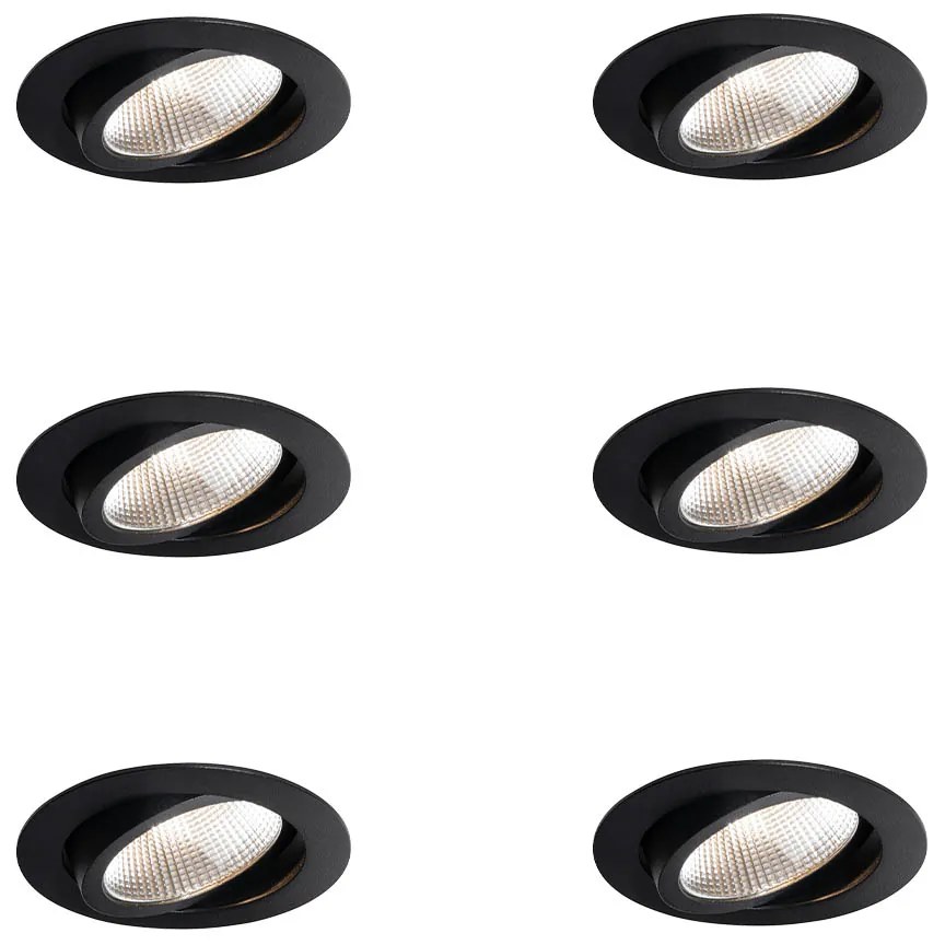 Set van 6 inbouwspots zwart 9,5cm incl. LED 1300 lm dimbaar IP65 - Gaius Nowoczesny Oswietlenie wewnetrzne