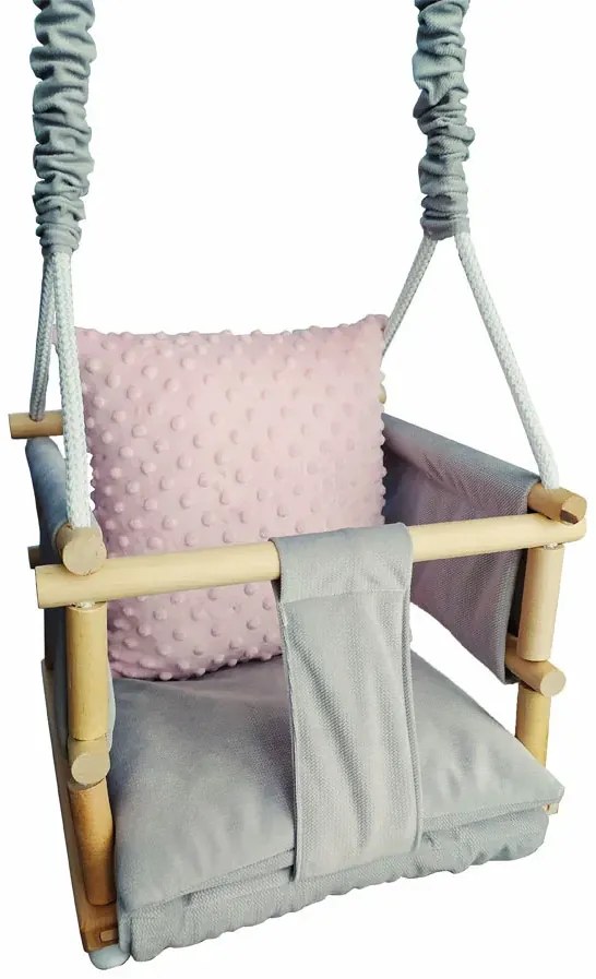 Szaro-różowa huśtawka dziecięca 3w1 E9-T12