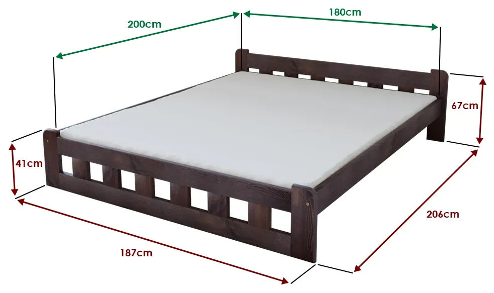 Łóżko Naomi podwyższone 180 x 200 cm, orzech Stelaż: Ze stelażem listwowym rolowanym, Materac: Materac Coco Maxi 20 cm