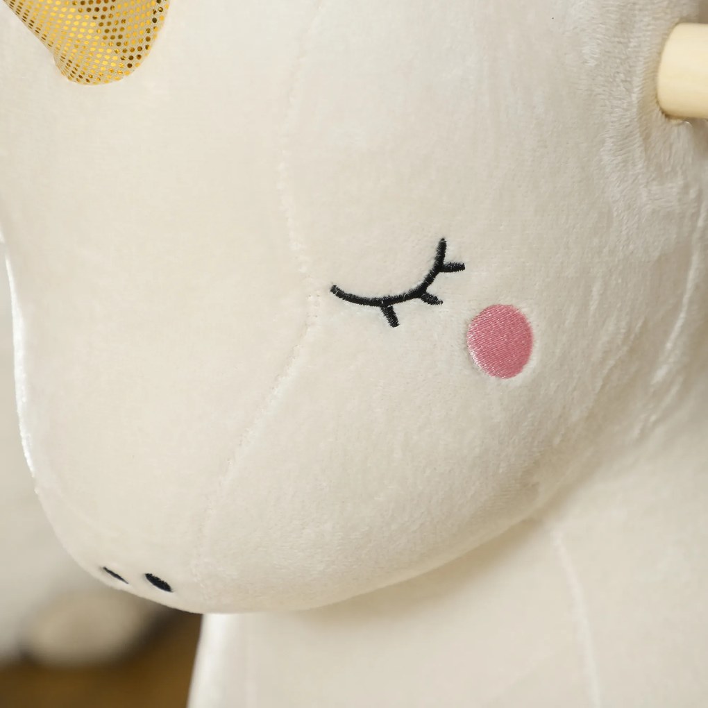 AIYAPLAY Bujany konik w kształcie jednorożca, z efektami dźwiękowymi, miękko siedzący, dla dzieci 2-4 lata, Biały