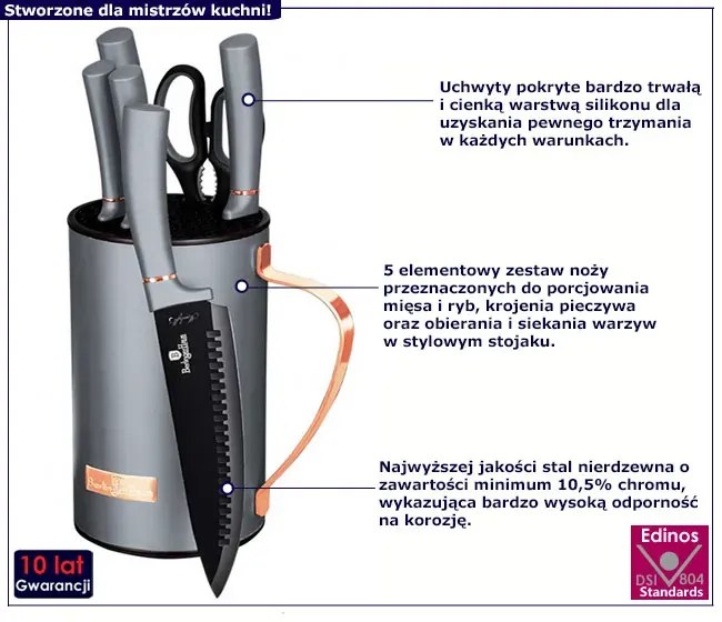 5 srebrnych noży ze stali nierdzewnej w bloku G7-A53