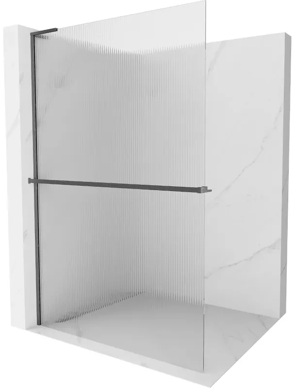 Mexen Kioto+ L ścianka prysznicowa z półką Walk-in 80 x 200 cm, prążki, gun gray szczotkowany - 800-080-123-66-09