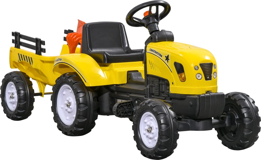 HOMCOM Traktor na pedały z przyczepką Traktor dla dzieci od 3 lat Kolor żółty