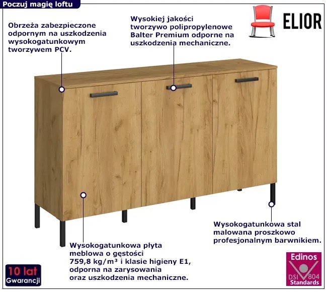 Industrialna komoda w kolorze dąb craft złoty - Opes 3X