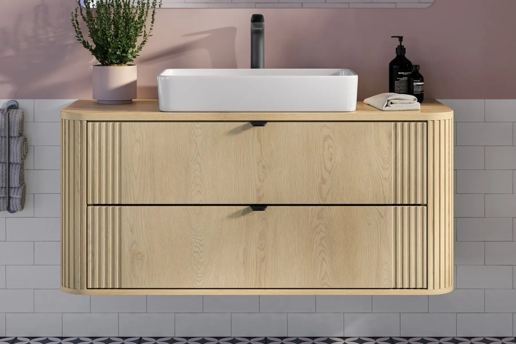 Szafka pod umywalkę nablatową OVALIA CREMONA 2S 120cm dąb cremona z blatem COMAD