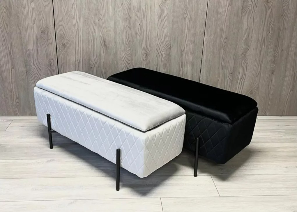 Elegancka tapicerowana pufa Tanis z pojemnikiem w stylu glamour na nogach