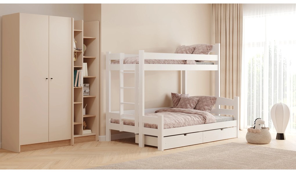 Łóżko piętrowe Lovic 90x200/120x200 z szufladami lewostronne - biały
