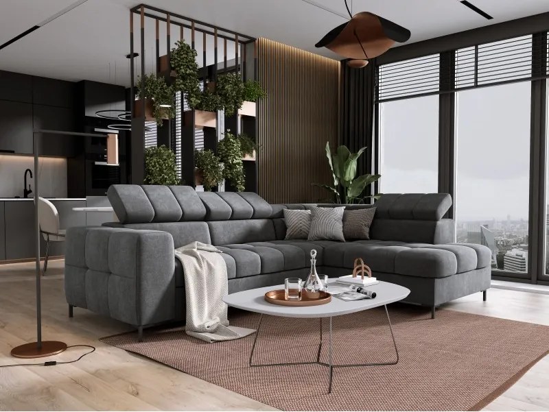 Narożnik PABLOS układ L strona Lewa w tkaninie VOGUE 16 regulowane zagłówki z funkcją spania