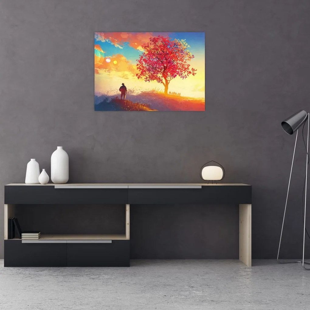 Obraz na szkle drzewa na wzgórzu (70x50 cm)