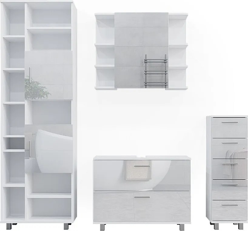 Zestaw mebli łazienkowych biały wysoki połysk 80.2x33x60.8 ilias