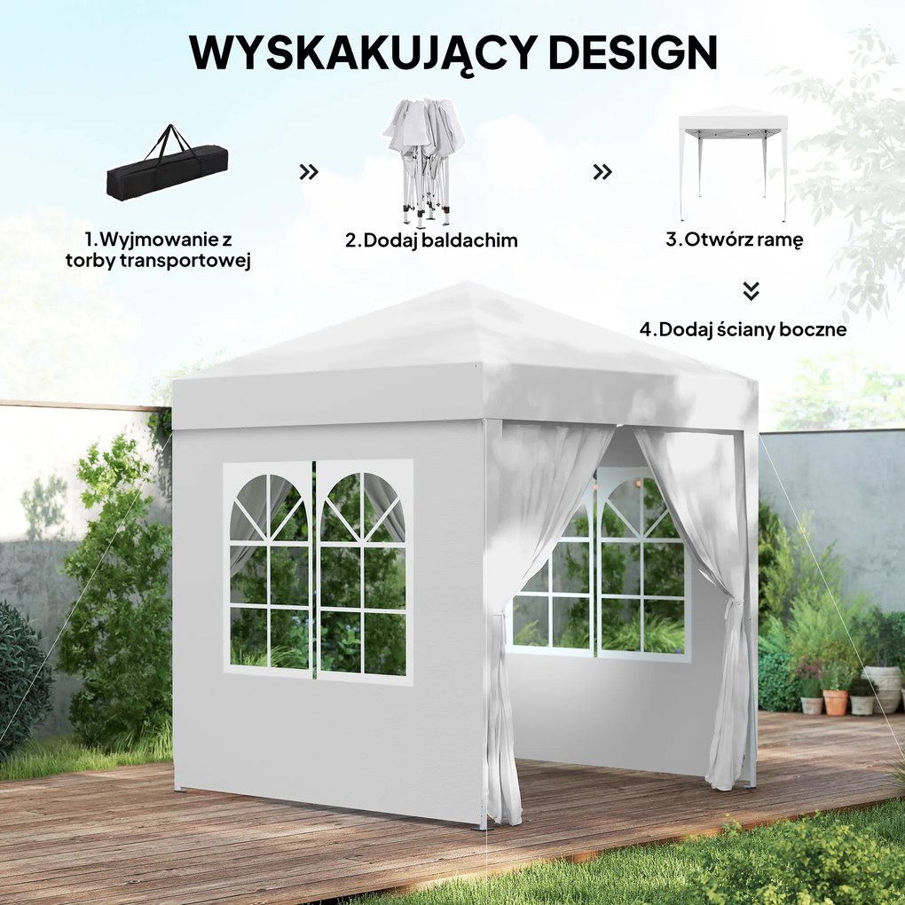 Outsunny Altana Ogrodowa 2x2m Składana 4 Ściany Boczne z Oknami Metal Oxford | Aosom PL