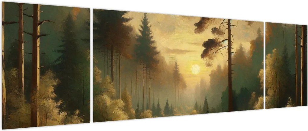 Obraz - Słońce świecące przez las (170x50 cm)