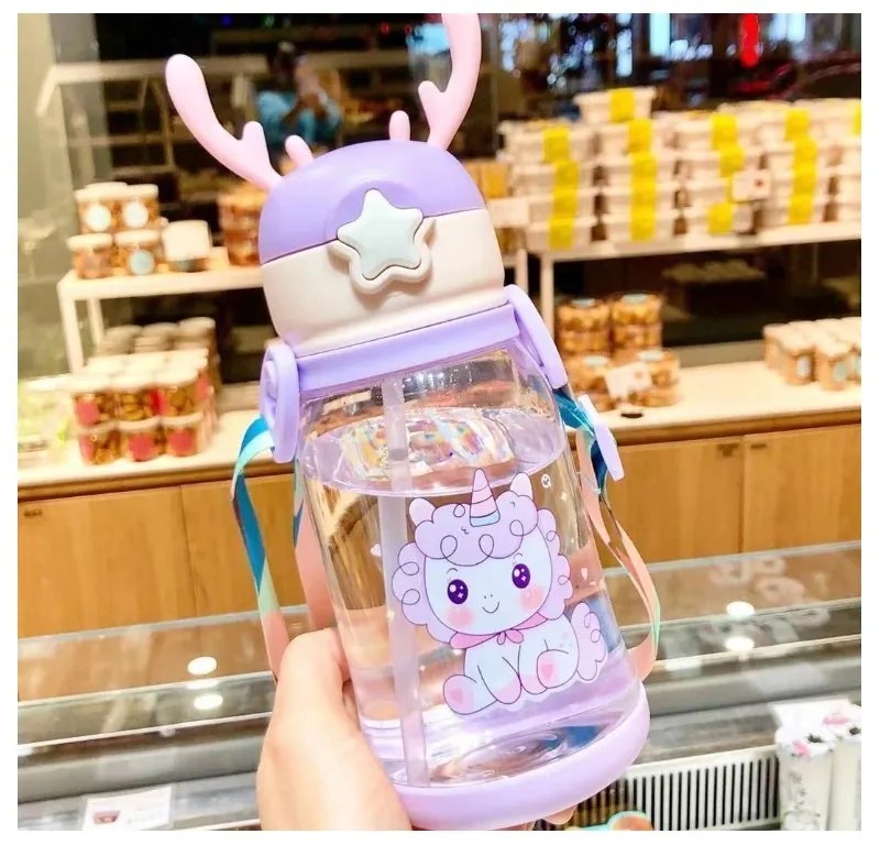 Plastikowa butelka dla dzieci ze słomką UNICORN 600 ml