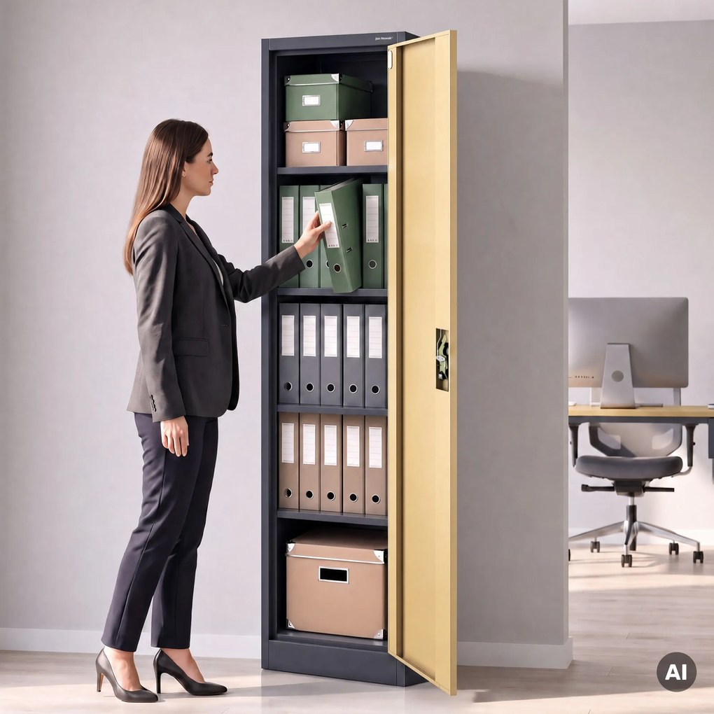 Szafa biurowa metalowa na akta antracytowa/orzech, 450x1850x400 mm: ALEX Eco Design