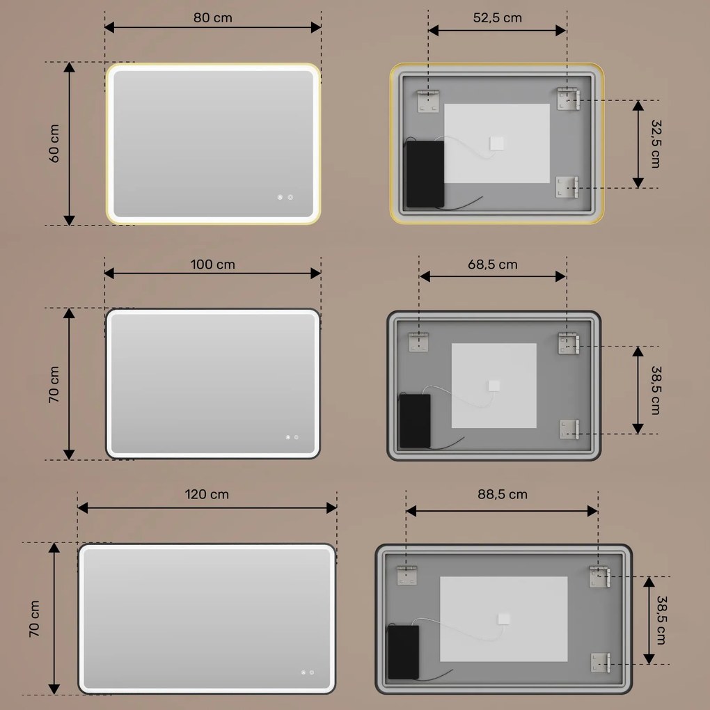 Zaokrąglone lustro podświetlane LEDowo - 80x60/100x70/120x70 cm w srebnej ramie aluminiowej