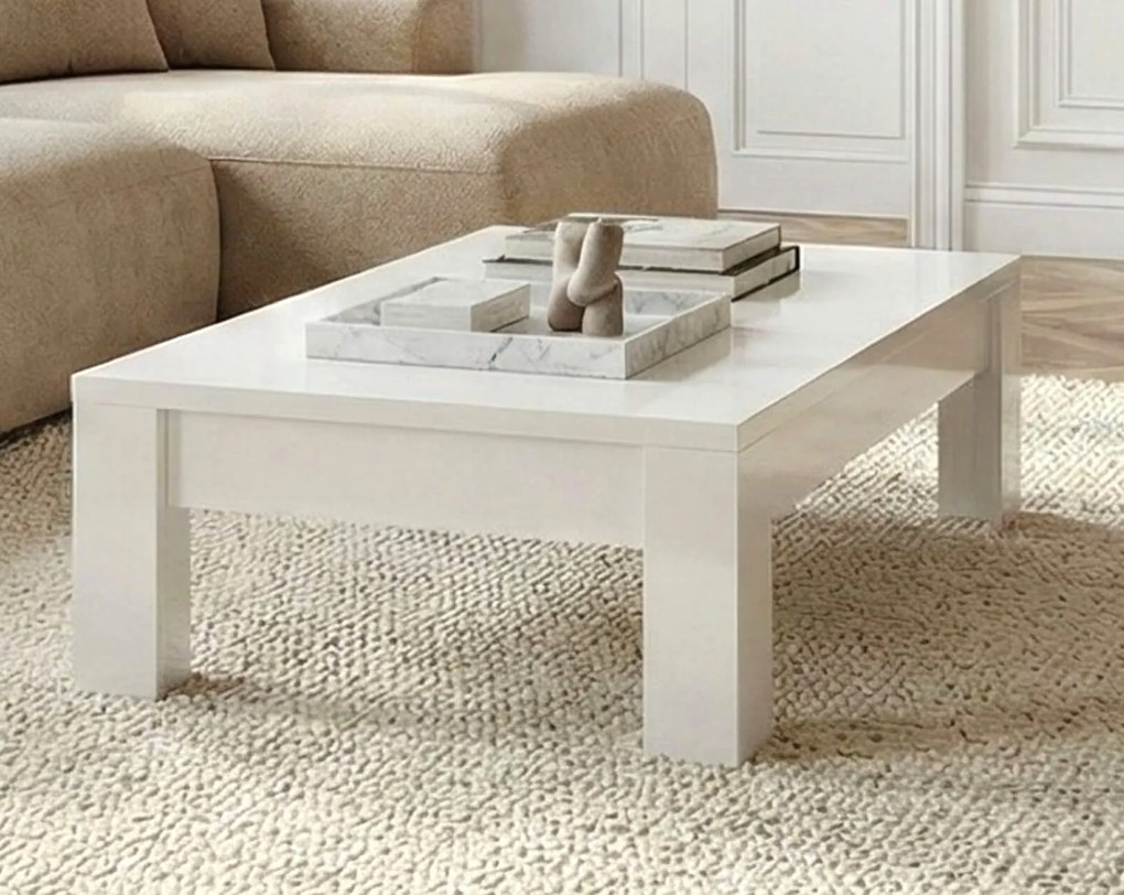 Biały stolik kawowy Amaretto 122x65 cm, w wysokim połysku