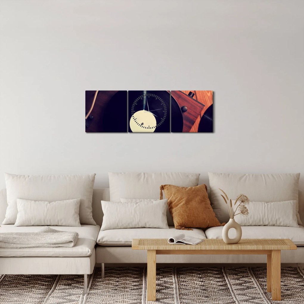 Obraz płyt gramofonowych (z zegarem) (90x30 cm)