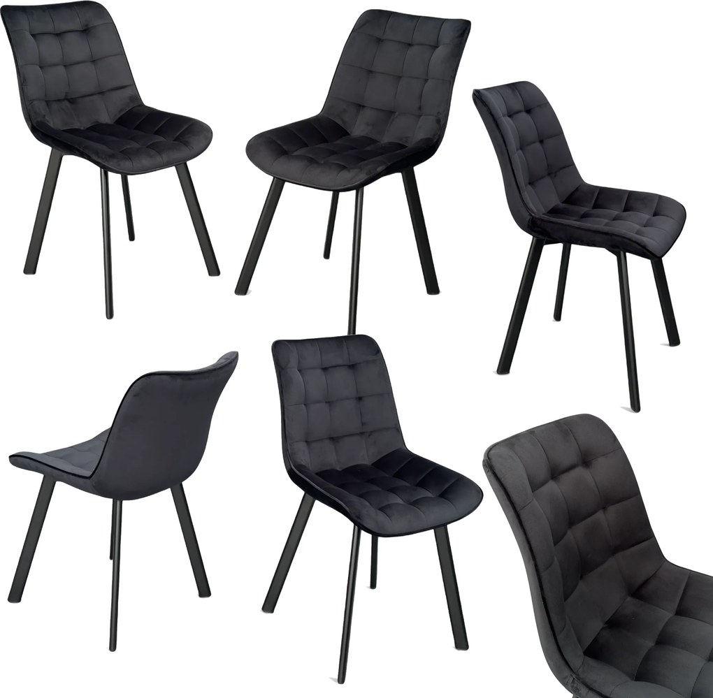 Krzesła tapicerowane 6 sztuk czarne VELVET CZARNY salon restauracja kawiarnia