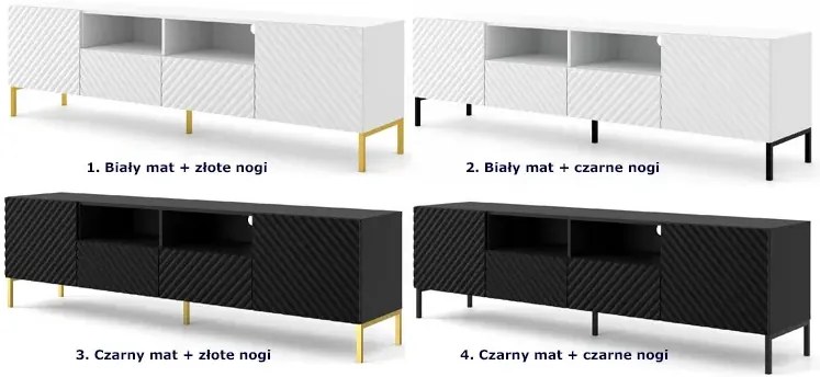 Szafka rtv z 2 szufladami biały mat + złote nóżki - Resa 6X
