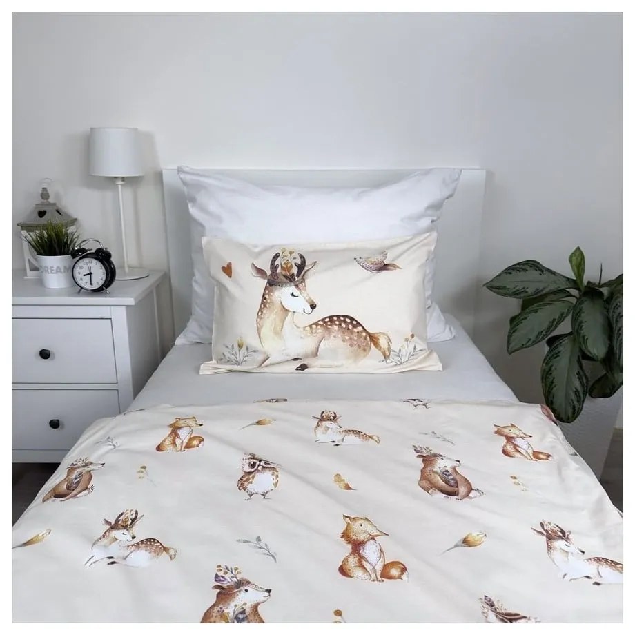 Beżowa bawełniana pościel dziecięca do łóżeczka 100x135 cm Animals "Woodland" – Jerry Fabrics