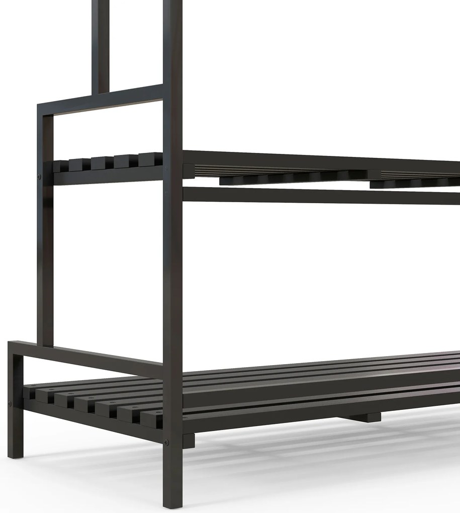 Outsunny Stojak na kwiaty, 3 poziomy, 6 haków, Wewnątrz i Na Zewnątrz, Metalowa rama, 170W x 110Dł x 50S cm, Czarny