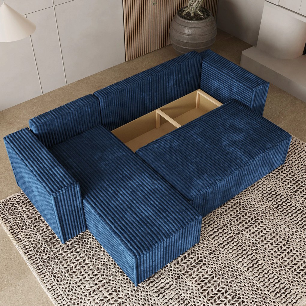 Masseno Narożnik RAVELO z funkcją spania i pojemnikiem na pościel Narozniki L, Rozkładana sofa - Niebieski, TILIA 77