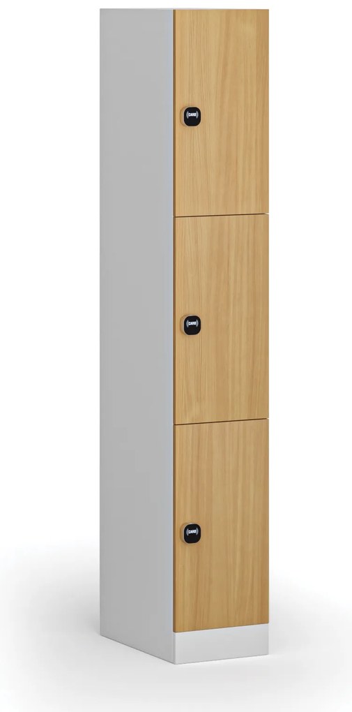 Szafka skrytkowa, 3 schowki, 1850 x 300 x 500 mm, demontaż, zamek RFID, drzwi laminowane, buk