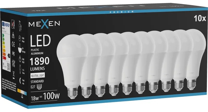 Mexen Nova 10x żarówka LED E27, A70, 18W, Neutralna - 4000K, 1890 lm - L100-E27-1840-01x10