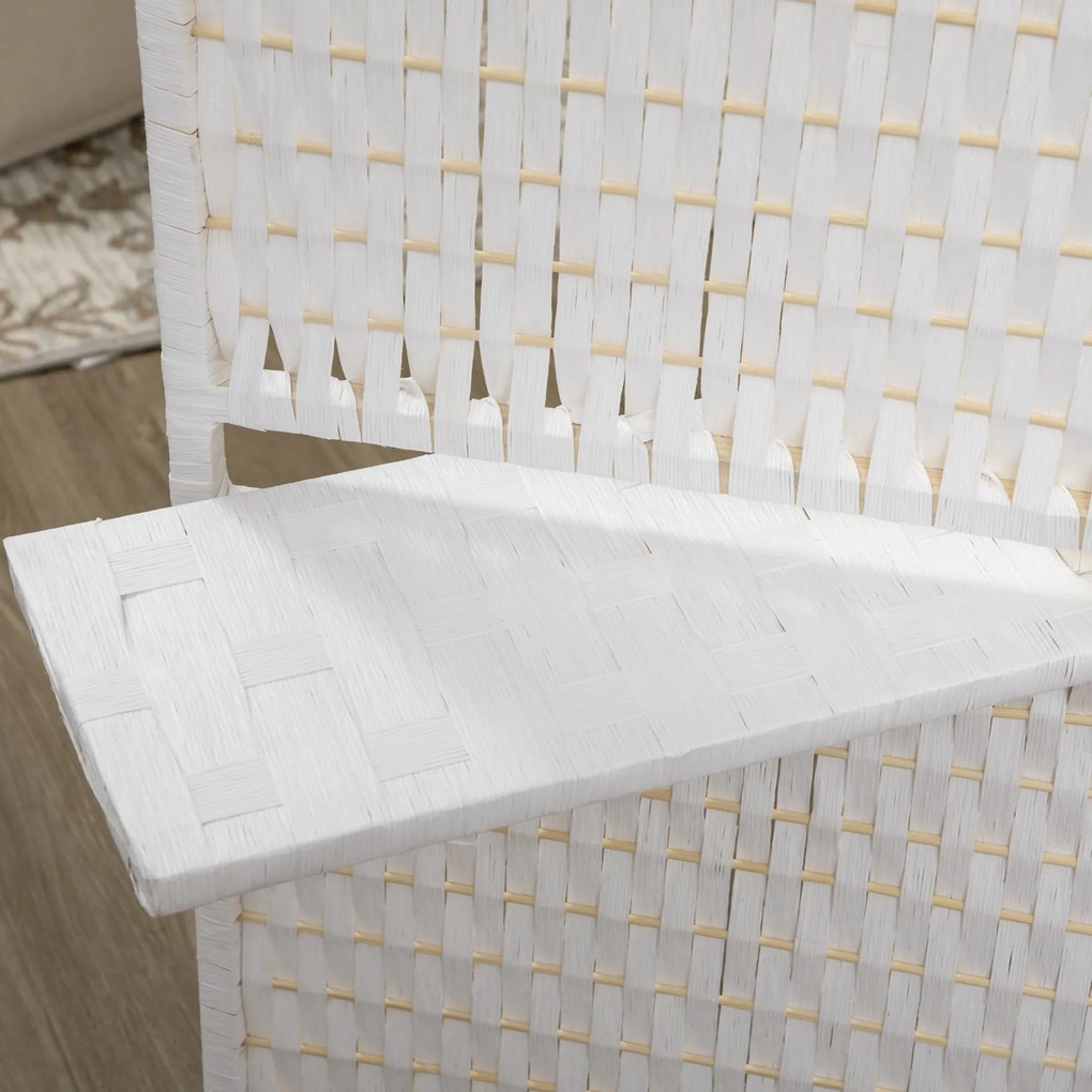 HOMCOM Parawan 4-częściowy 181 x 180 cm, Składany, z 2 półkami wykonany z drewna sosnowego i bambusa, do sypialni, biały | Aosom PL