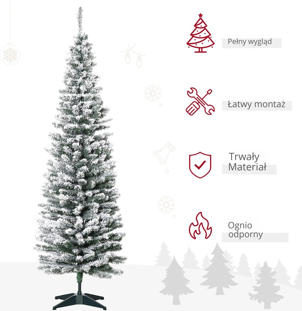 HOMCOM Sztuczna Choinka, 210 cm, z Ośnieżonymi Gałęziami PVC, Składana, z Metalową Podstawą, Zielony/Biały | Aosom PL