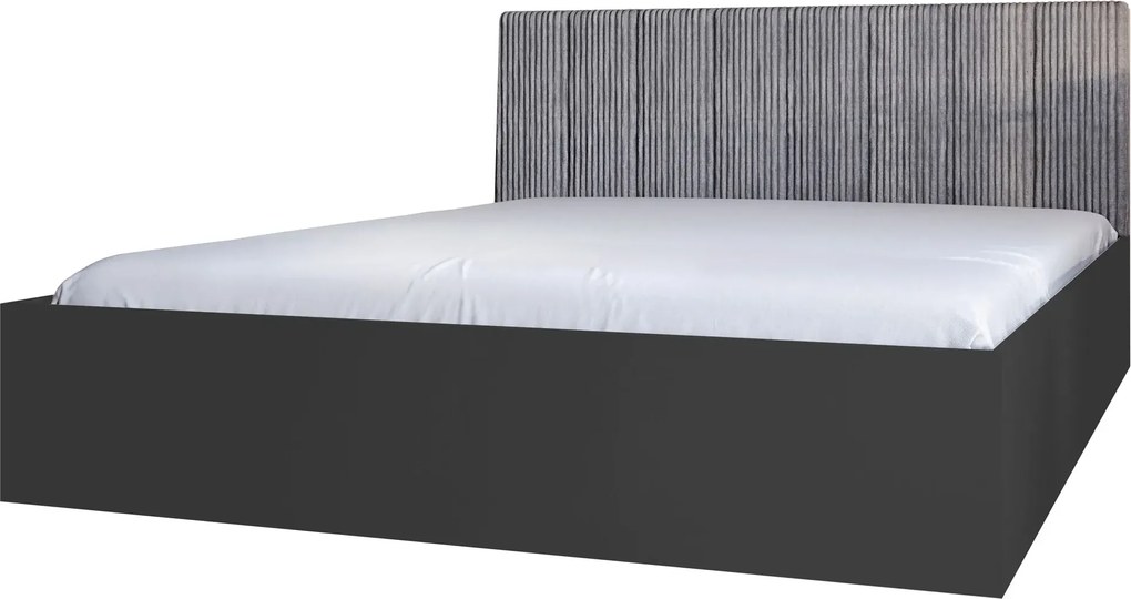 Czarne łóżko z pojemnikiem i tapicerowanym zagłówkiem 160x200 E0-D12